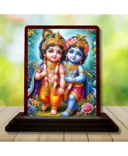 Car Desk/Table Top Lord Little Krishna Wooden Photo Stand  3x4 Inches, Compact & Stylish Spiritual Display For Car, Home & Office (Pack Of 1) (F14233)