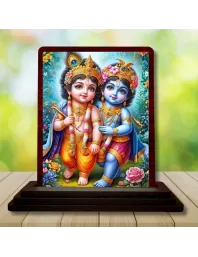Car Desk/Table Top Lord Little Krishna Wooden Photo Stand  3x4 Inches, Compact & Stylish Spiritual Display For Car, Home & Office (Pack Of 1) (F14233)