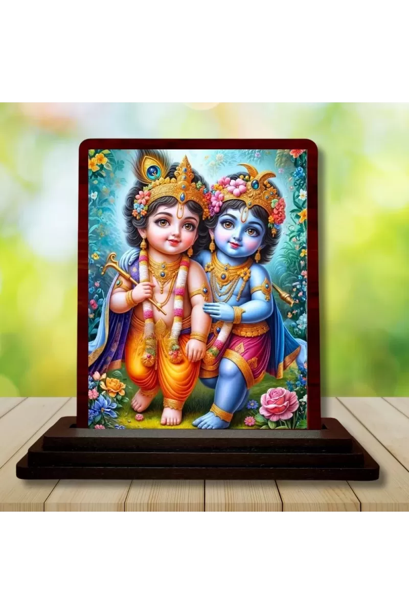Car Desk/Table Top Lord Little Krishna Wooden Photo Stand  3x4 Inches, Compact & Stylish Spiritual Display For Car, Home & Office (Pack Of 1) (F14233)