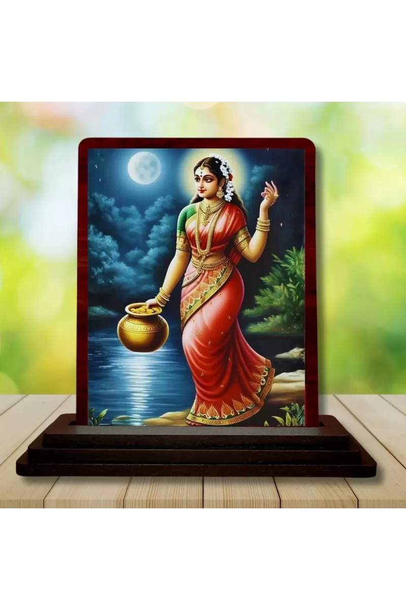Car Desk/Table Top Radha Wooden Photo Stand  3x4 Inches, Compact & Stylish Spiritual Display For Car, Home & Office (Pack Of 1) (F14235)