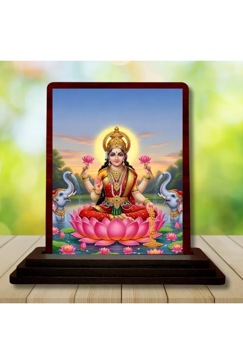 Car Desk/Table Top Goddess Lakshmi Wooden Photo Stand  3x4 Inches, Compact & Stylish Spiritual Display For Car, Home & Office (Pack Of 1) (F14236)