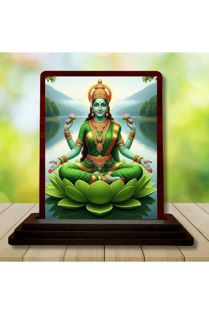 Car Desk/Table Top Goddess Lakshmi Wooden Photo Stand  3x4 Inches, Compact & Stylish Spiritual Display For Car, Home & Office (Pack Of 1) (F14237)