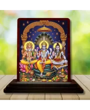 Car Desk/Table Top Lord Bramha Vishnu Shiva Wooden Photo Stand  3x4 Inches, Compact & Stylish Spiritual Display For Car, Home & Office (Pack Of 1) (F14240)