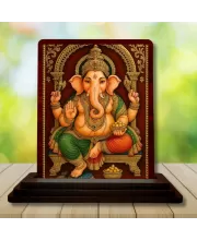 Car Desk/Table Top Lord Ganapathi Wooden Photo Stand  3x4 Inches, Compact & Stylish Spiritual Display For Car, Home & Office (Pack Of 1) (F14241)