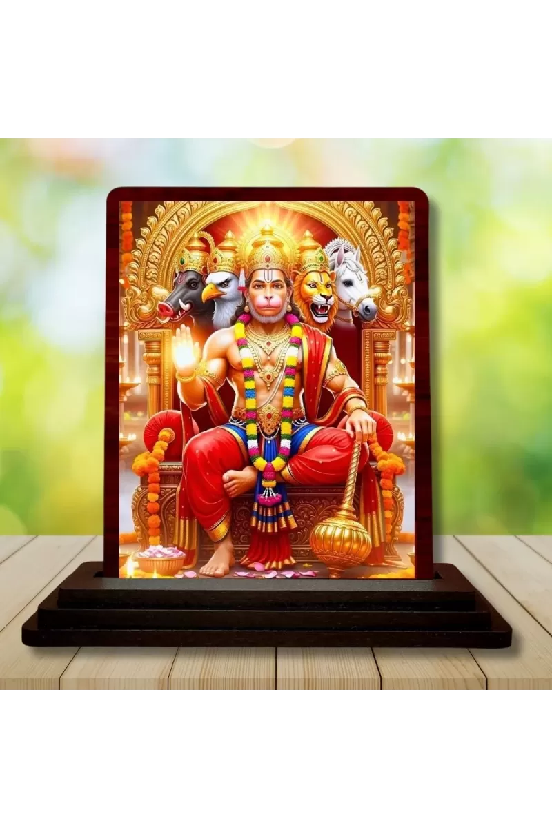 Car Desk/Table Top Lord Hanuman Wooden Photo Stand  3x4 Inches, Compact & Stylish Spiritual Display For Car, Home & Office (Pack Of 1) (F14242)