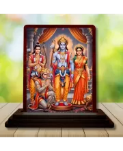 Car Desk/Table Top Rama Darbar Wooden Photo Stand  3x4 Inches, Compact & Stylish Spiritual Display For Car, Home & Office (Pack Of 1) (F14243)