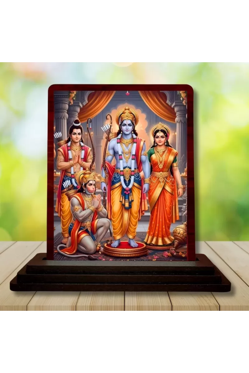 Car Desk/Table Top Rama Darbar Wooden Photo Stand  3x4 Inches, Compact & Stylish Spiritual Display For Car, Home & Office (Pack Of 1) (F14243)