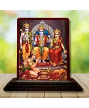 Car Desk/Table Top Lord Rama Darbar Wooden Photo Stand  3x4 Inches, Compact & Stylish Spiritual Display For Car, Home & Office (Pack Of 1) (F14246)