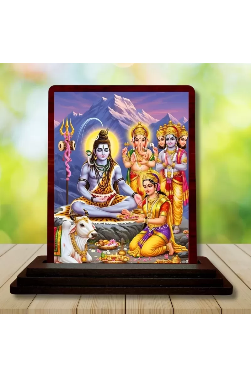 Car Desk/Table Top Lord Shiva Wooden Photo Stand  3x4 Inches, Compact & Stylish Spiritual Display For Car, Home & Office (Pack Of 1) (F14247)