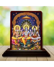Car Desk/Table Top Bramha Vishnu Shiva Wooden Photo Stand  3x4 Inches, Compact & Stylish Spiritual Display For Car, Home & Office (Pack Of 1) (F14248)