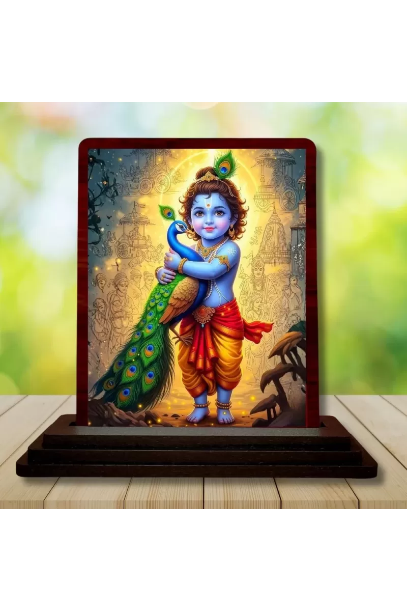 Car Desk/Table Top Lord Karthikeya Wooden Photo Stand  3x4 Inches, Compact & Stylish Spiritual Display For Car, Home & Office (Pack Of 1) (F14250)