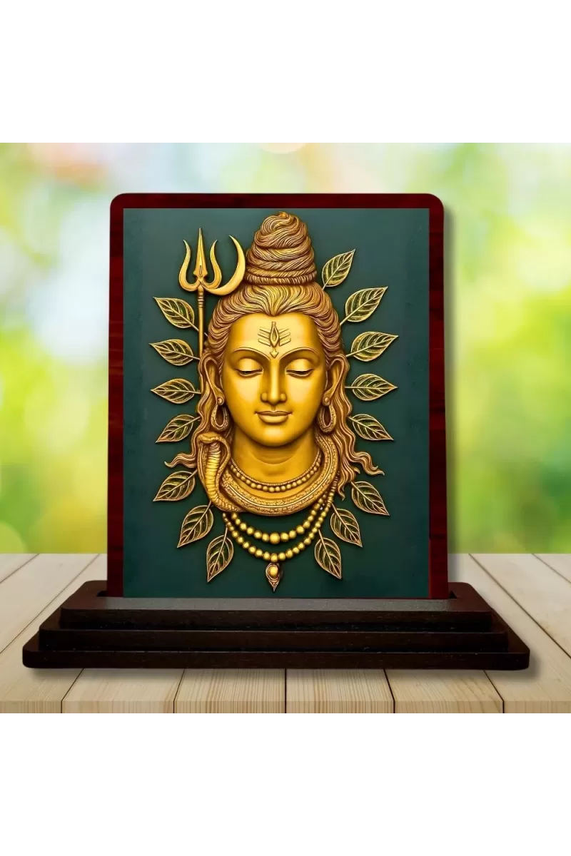 Car Desk/Table Top Lord Shiva Wooden Photo Stand  3x4 Inches, Compact & Stylish Spiritual Display For Car, Home & Office (Pack Of 1) (F14255)