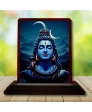 Car Desk/Table Top Lord Shiva Wooden Photo Stand  3x4 Inches, Compact & Stylish Spiritual Display For Car, Home & Office (Pack Of 1) (F14256)