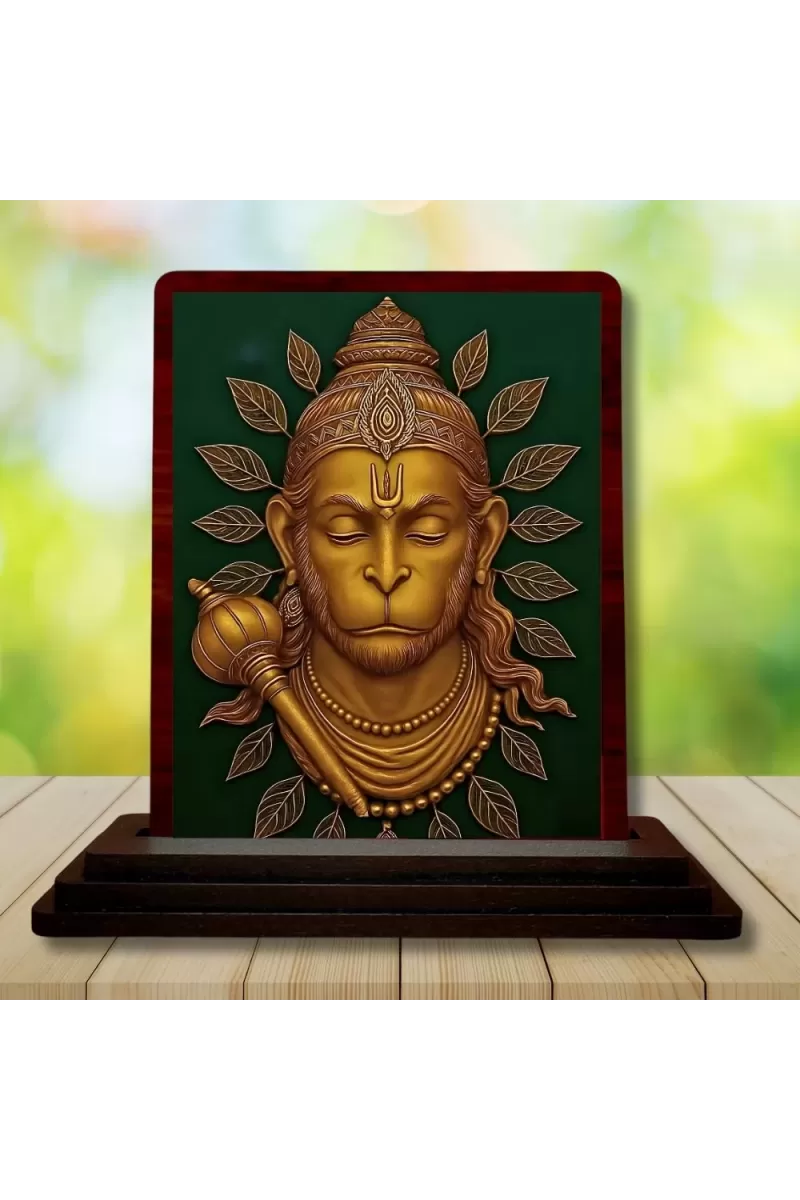 Car Desk/Table Top Lord Hanuman Wooden Photo Stand  3x4 Inches, Compact & Stylish Spiritual Display For Car, Home & Office (Pack Of 1) (F14257)