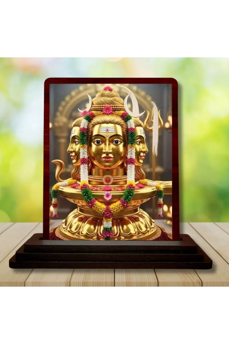 Car Desk/Table Top Lord Shiva Wooden Photo Stand  3x4 Inches, Compact & Stylish Spiritual Display For Car, Home & Office (Pack Of 1) (F14260)
