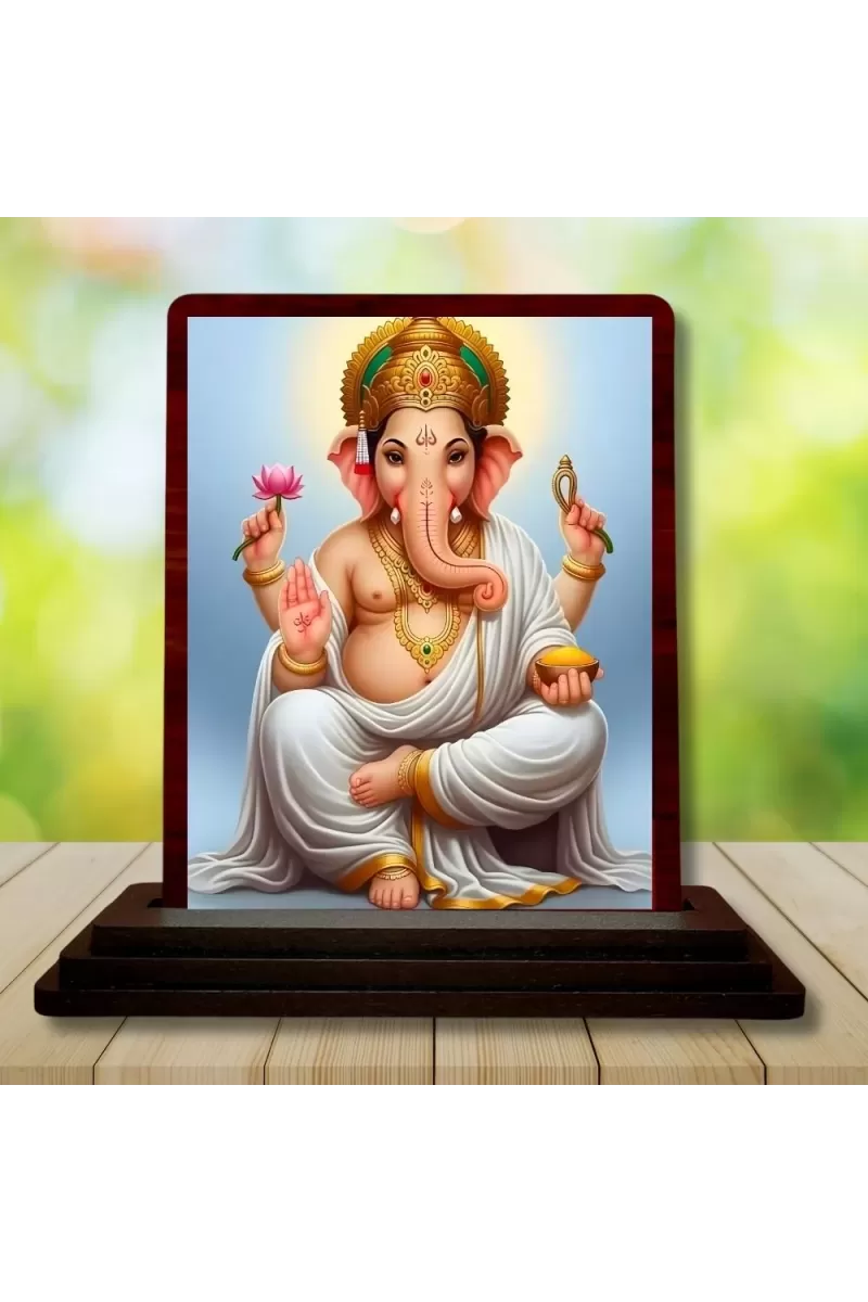 Car Desk/Table Top Lord Ganesha Wooden Photo Stand  3x4 Inches, Compact & Stylish Spiritual Display For Car, Home & Office (Pack Of 1) (F14264)