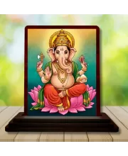 Car Desk/Table Top Lord Ganesha Wooden Photo Stand  3x4 Inches, Compact & Stylish Spiritual Display For Car, Home & Office (Pack Of 1) (F14265)