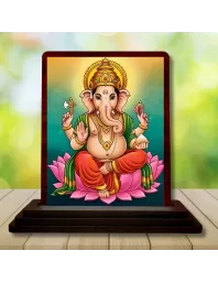 Car Desk/Table Top Lord Ganesha Wooden Photo Stand  3x4 Inches, Compact & Stylish Spiritual Display For Car, Home & Office (Pack Of 1) (F14265)