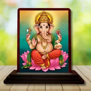 Car Desk/Table Top Lord Ganesha Wooden Photo Stand  3x4 Inches, Compact & Stylish Spiritual Display For Car, Home & Office (Pack Of 1) (F14265)