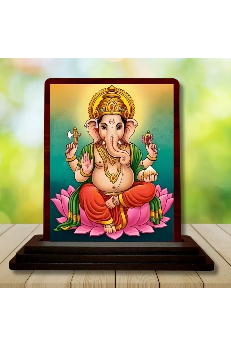 Car Desk/Table Top Lord Ganesha Wooden Photo Stand  3x4 Inches, Compact & Stylish Spiritual Display For Car, Home & Office (Pack Of 1) (F14265)