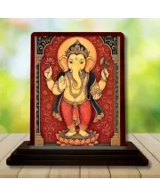 Car Desk/Table Top Lord Ganesha Wooden Photo Stand  3x4 Inches, Compact & Stylish Spiritual Display For Car, Home & Office (Pack Of 1) (F14266)
