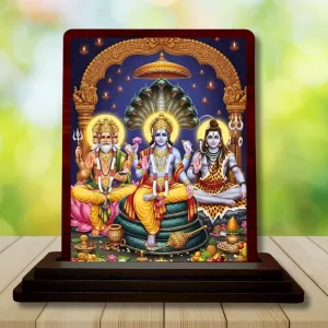 Car Desk/Table Top Bramha Vishnu Shiva Wooden Photo Stand 3x4 Inches, Compact & Stylish Spiritual Display For Car, Home & Office (Pack Of 1) (F14267) Car Desk/Table Top Bramha Vishnu Shiva Wooden Photo Stand 3x4 Inches, Compact & Stylish Spiritual Display For Car, Home & Office (Pack Of 1) (F14267)