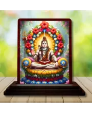 Car Desk/Table Top Lord Shiva Wooden Photo Stand  3x4 Inches, Compact & Stylish Spiritual Display For Car, Home & Office (Pack Of 1) (F14269)