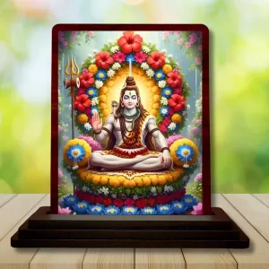 Car Desk/Table Top Lord Shiva Wooden Photo Stand  3x4 Inches, Compact & Stylish Spiritual Display For Car, Home & Office (Pack Of 1) (F14269)