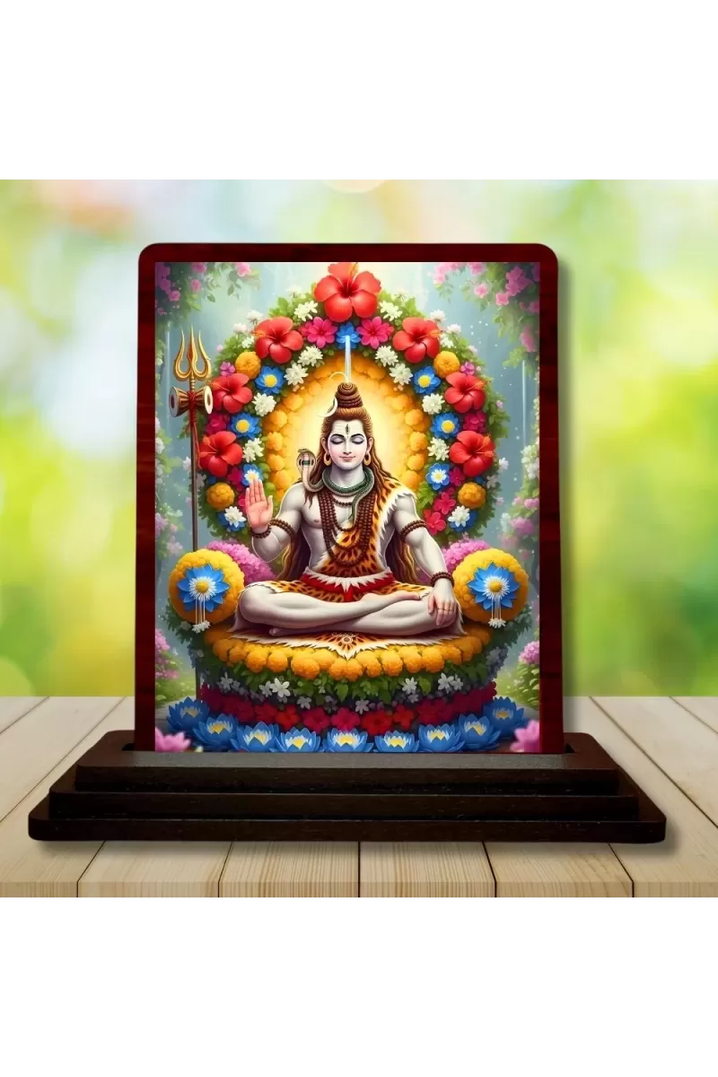 Car Desk/Table Top Lord Shiva Wooden Photo Stand  3x4 Inches, Compact & Stylish Spiritual Display For Car, Home & Office (Pack Of 1) (F14269)