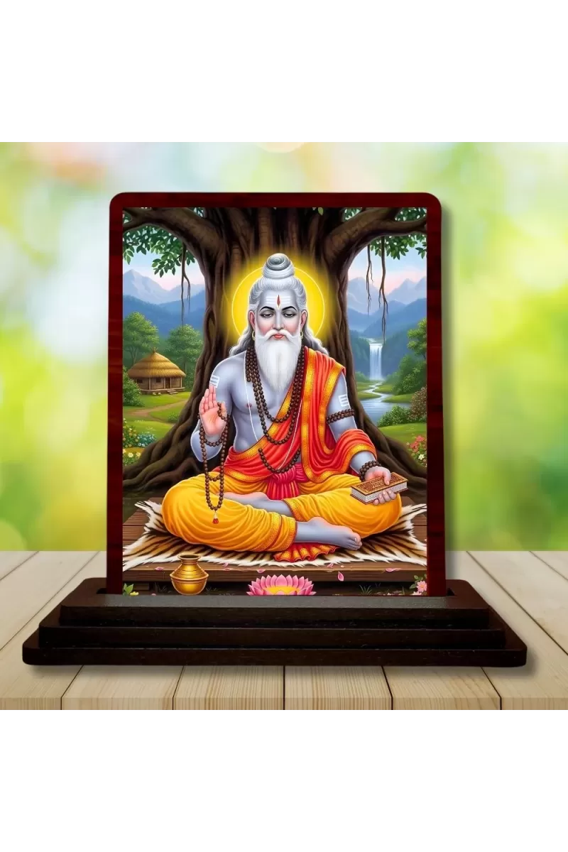 Car Desk/Table Top Shri Veda Vyasa Wooden Photo Stand  3x4 Inches, Compact & Stylish Spiritual Display For Car, Home & Office (Pack Of 1) (F14270)
