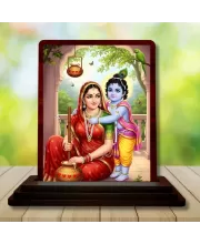 Car Desk/Table Top Yashodha Krishna Wooden Photo Stand  3x4 Inches, Compact & Stylish Spiritual Display For Car, Home & Office (Pack Of 1) (F14272)