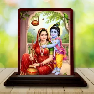 Car Desk/Table Top Yashodha Krishna Wooden Photo Stand 3x4 Inches, Compact & Stylish Spiritual Display For Car, Home & Office (Pack Of 1) (F14272) Car Desk/Table Top Yashodha Krishna Wooden Photo Stand 3x4 Inches, Compact & Stylish Spiritual Display For Car, Home & Office (Pack Of 1) (F14272)