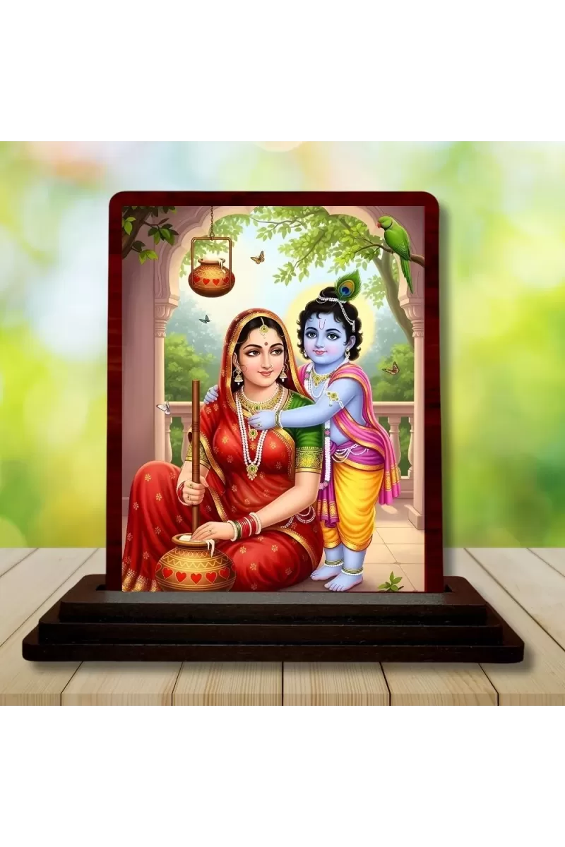 Car Desk/Table Top Yashodha Krishna Wooden Photo Stand  3x4 Inches, Compact & Stylish Spiritual Display For Car, Home & Office (Pack Of 1) (F14272)