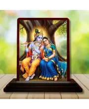 Car Desk/Table Top Radha Krishna Wooden Photo Stand  3x4 Inches, Compact & Stylish Spiritual Display For Car, Home & Office (Pack Of 1) (F14274)