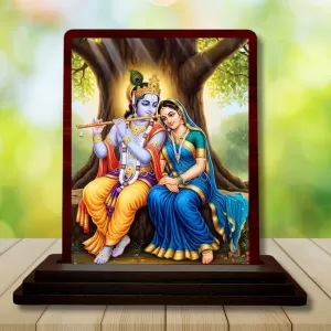 Car Desk/Table Top Radha Krishna Wooden Photo Stand 3x4 Inches, Compact & Stylish Spiritual Display For Car, Home & Office (Pack Of 1) (F14274) Car Desk/Table Top Radha Krishna Wooden Photo Stand 3x4 Inches, Compact & Stylish Spiritual Display For Car, Home & Office (Pack Of 1) (F14274)