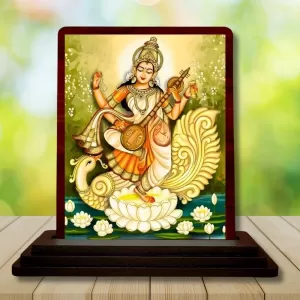 Car Desk/Table Top Goddess Saraswathi Wooden Photo Stand 3x4 Inches, Compact & Stylish Spiritual Display For Car, Home & Office (Pack Of 1) (F14275) Car Desk/Table Top Goddess Saraswathi Wooden Photo Stand 3x4 Inches, Compact & Stylish Spiritual Display For Car, Home & Office (Pack Of 1) (F14275)