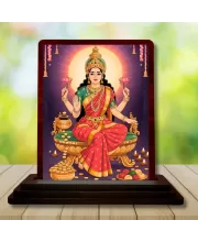 Car Desk/Table Top Goddess Lakshmi Wooden Photo Stand  3x4 Inches, Compact & Stylish Spiritual Display For Car, Home & Office (Pack Of 1) (F14277)