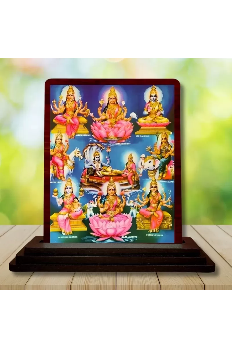 Car Desk/Table Top  Ashta Lakshmi Wooden Photo Stand  3x4 Inches, Compact & Stylish Spiritual Display For Car, Home & Office (Pack Of 1) (F14278)