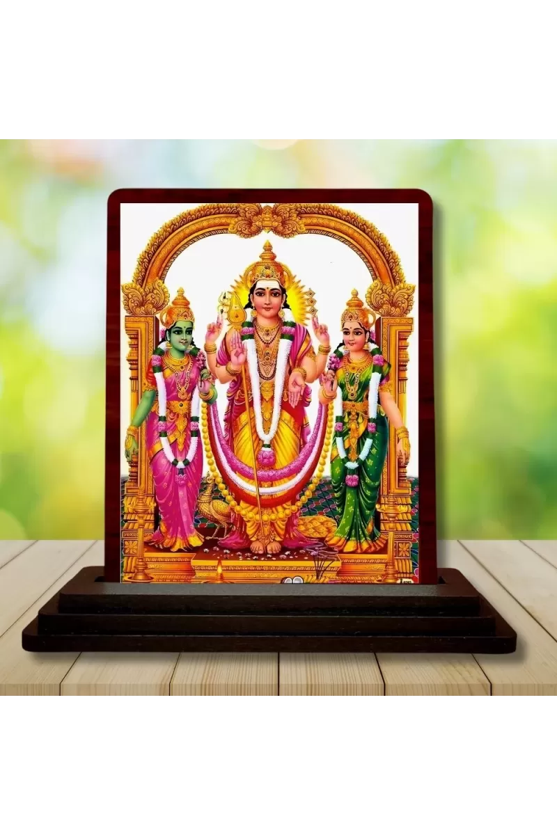 Car Desk/Table Top Lord Murugan Wooden Photo Stand  3x4 Inches, Compact & Stylish Spiritual Display For Car, Home & Office (Pack Of 1) (F14279)