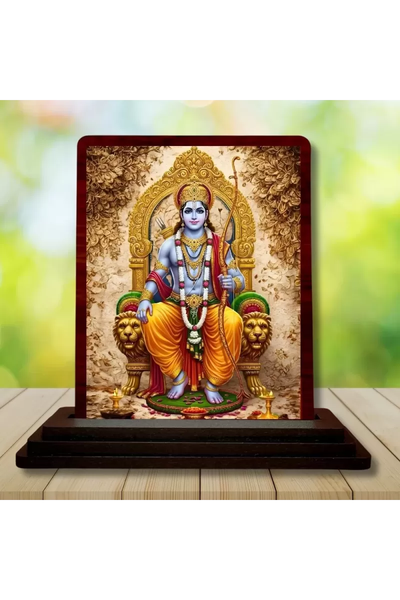 Car Desk/Table Top Lord Rama Wooden Photo Stand  3x4 Inches, Compact & Stylish Spiritual Display For Car, Home & Office (Pack Of 1) (F14280)