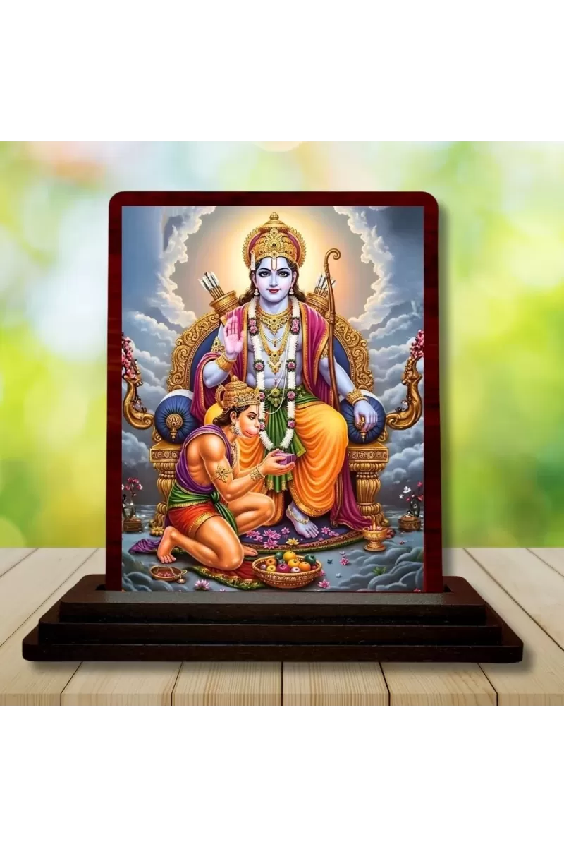 Car Desk/Table Top Lord Rama Hanuman Wooden Photo Stand  3x4 Inches, Compact & Stylish Spiritual Display For Car, Home & Office (Pack Of 1) (F14281)