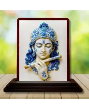 Car Desk/Table Top Lord Krishna Wooden Photo Stand  3x4 Inches, Compact & Stylish Spiritual Display For Car, Home & Office (Pack Of 1) (F14283)