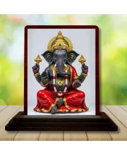 Car Desk/Table Top Lord Ganesha Wooden Photo Stand  3x4 Inches, Compact & Stylish Spiritual Display For Car, Home & Office (Pack Of 1) (F14284)