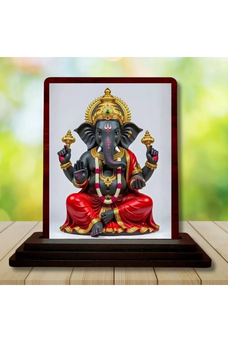 Car Desk/Table Top Lord Ganesha Wooden Photo Stand  3x4 Inches, Compact & Stylish Spiritual Display For Car, Home & Office (Pack Of 1) (F14284)