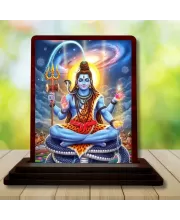 Car Desk/Table Top Lord Shiva Wooden Photo Stand  3x4 Inches, Compact & Stylish Spiritual Display For Car, Home & Office (Pack Of 1) (F14285)