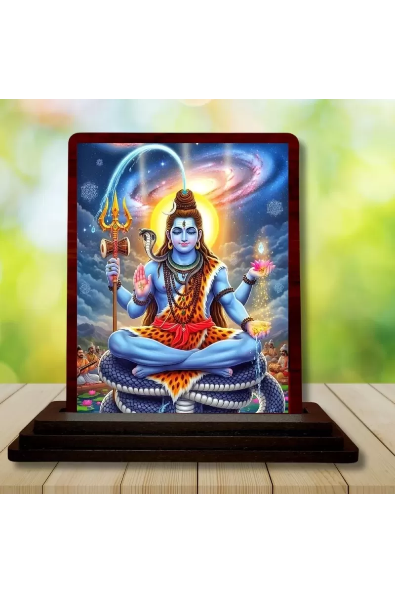 Car Desk/Table Top Lord Shiva Wooden Photo Stand  3x4 Inches, Compact & Stylish Spiritual Display For Car, Home & Office (Pack Of 1) (F14285)