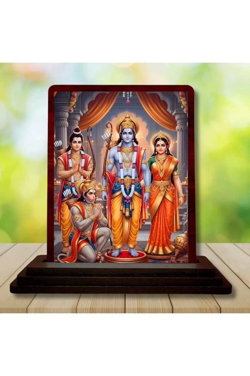 Car Desk/Table Top Rama Darbar Wooden Photo Stand  3x4 Inches, Compact & Stylish Spiritual Display For Car, Home & Office (Pack Of 1) (F14286)