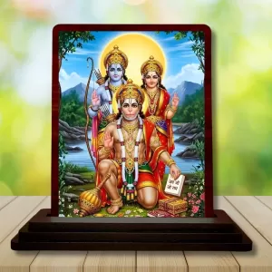 Car Desk/Table Top Lord Hanuman Rama Sita Wooden Photo Stand 3x4 Inches, Compact & Stylish Spiritual Display For Car, Home & Office (Pack Of 1) (F14287) Car Desk/Table Top Lord Hanuman Rama Sita Wooden Photo Stand 3x4 Inches, Compact & Stylish Spiritual Display For Car, Home & Office (Pack Of 1) (F14287)