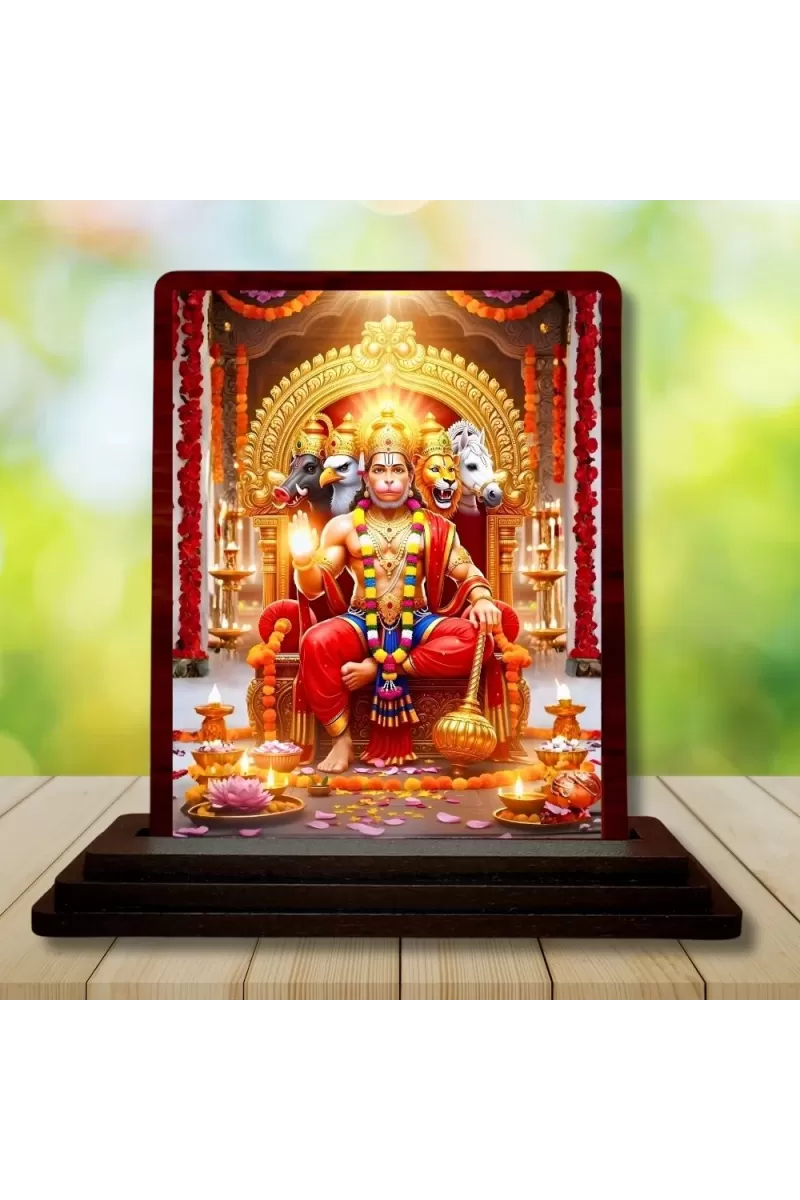 Car Desk/Table Top Lord Hanuman Wooden Photo Stand  3x4 Inches, Compact & Stylish Spiritual Display For Car, Home & Office (Pack Of 1) (F14288)