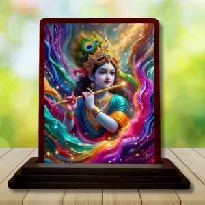 Car Desk/Table Top Lord Krishna Wooden Photo Stand 3x4 Inches, Compact & Stylish Spiritual Display For Car, Home & Office (Pack Of 1) (F14290) Car Desk/Table Top Lord Krishna Wooden Photo Stand 3x4 Inches, Compact & Stylish Spiritual Display For Car, Home & Office (Pack Of 1) (F14290)
